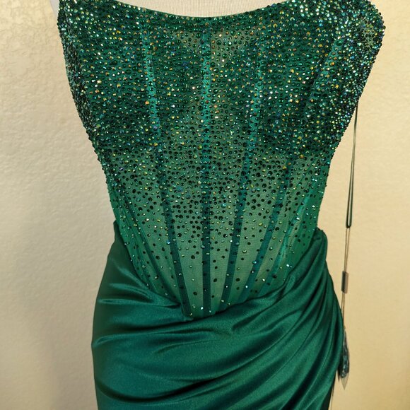 Emerald Green Sequin Strapless Corset Long Formal Prom Evening Dress 8 - Picture 5 of 5
